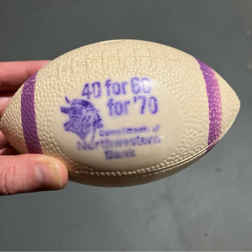 Minnesota Vikings 1970 Stadium Giveaway Toy Football 40 For 60 For ‘70 NW Bank